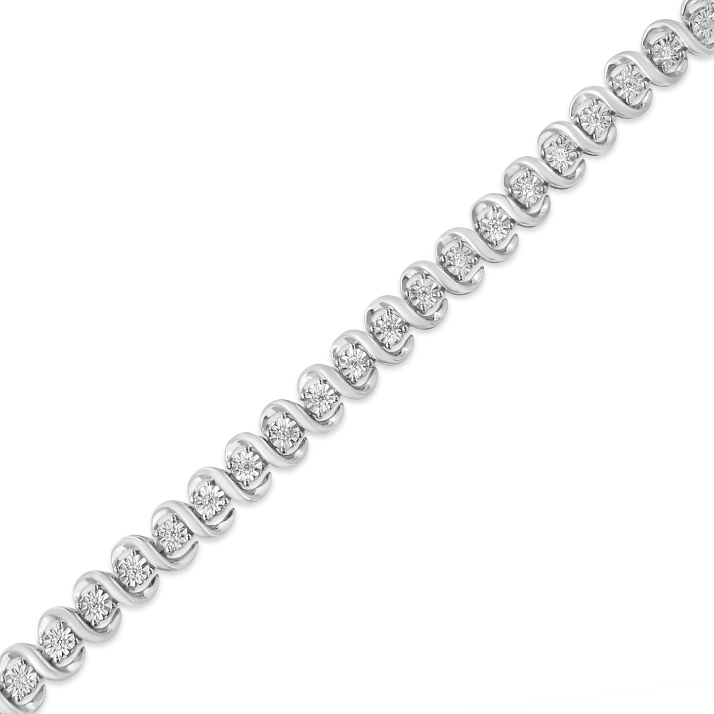 .925 Sterling Silver 1/3 Cttw Miracle-Set Diamond "S" Link Tennis Bracelet (I-J Color, I3 Clarity) - Size 7.25" Bids.com