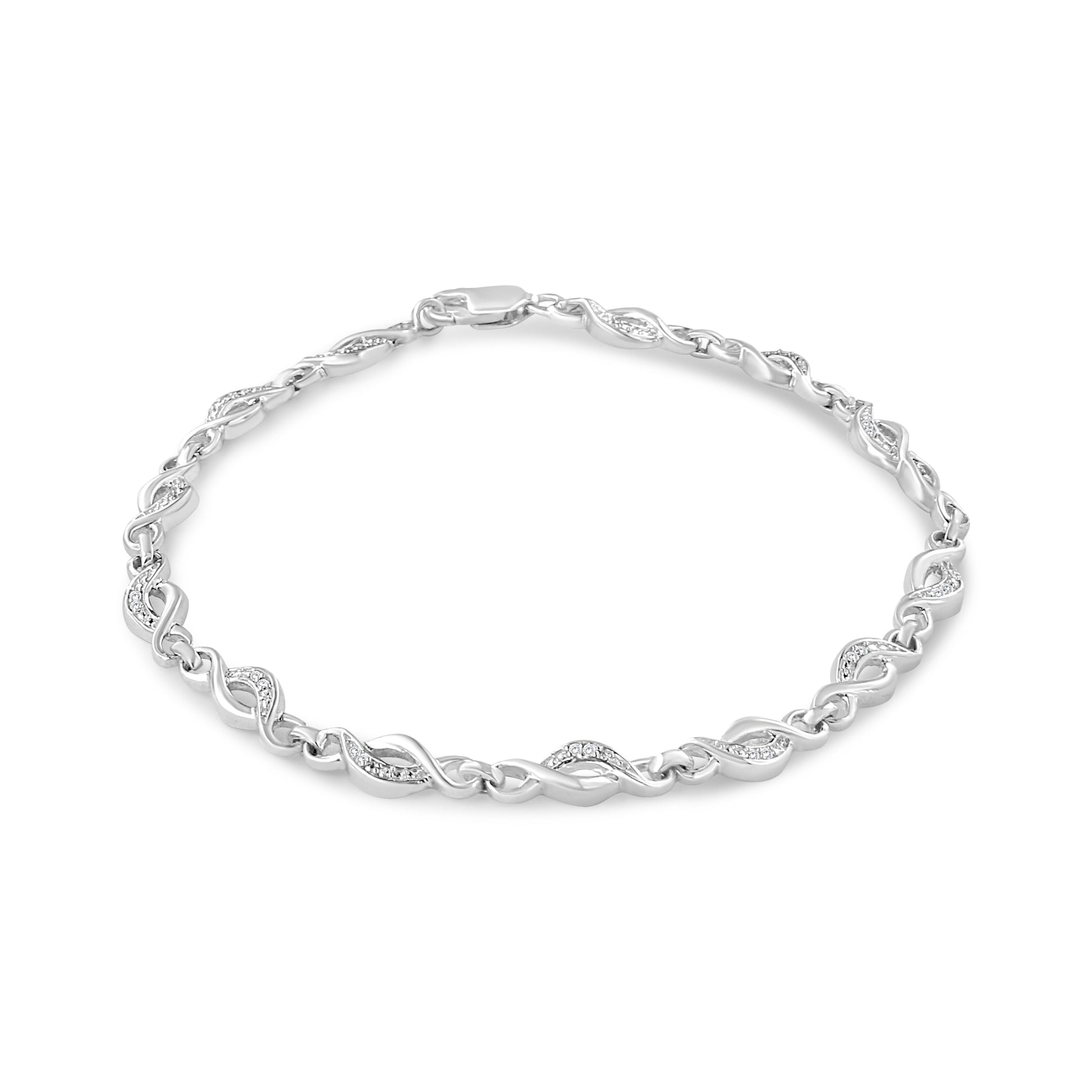 .925 Sterling Silver Prong Set Diamond Accent Curved Spiral Link Bracelet (I-J Color, I3 Clarity) - 7.25" Bids.com