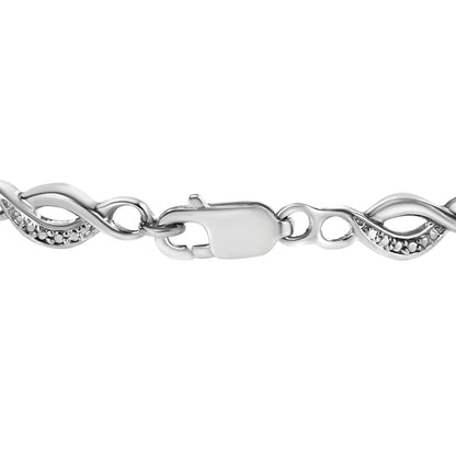 .925 Sterling Silver Prong Set Diamond Accent Curved Spiral Link Bracelet (I-J Color, I3 Clarity) - 7.25" Bids.com