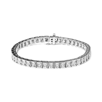 .925 Sterling Silver 1/4 Cttw Miracle Set Diamond and Bead Link 7.25" Tennis Bracelet (I-J Color, I2-I3 Clarity) Bids.com