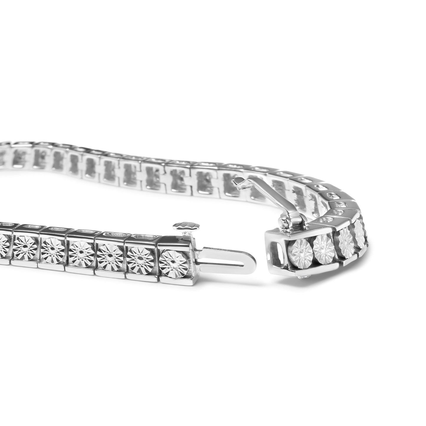 .925 Sterling Silver 1/4 Cttw Miracle Set Diamond and Bead Link 7.25" Tennis Bracelet (I-J Color, I2-I3 Clarity) Bids.com
