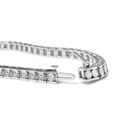 .925 Sterling Silver 1/4 Cttw Miracle Set Diamond and Bead Link 7.25" Tennis Bracelet (I-J Color, I2-I3 Clarity) Bids.com