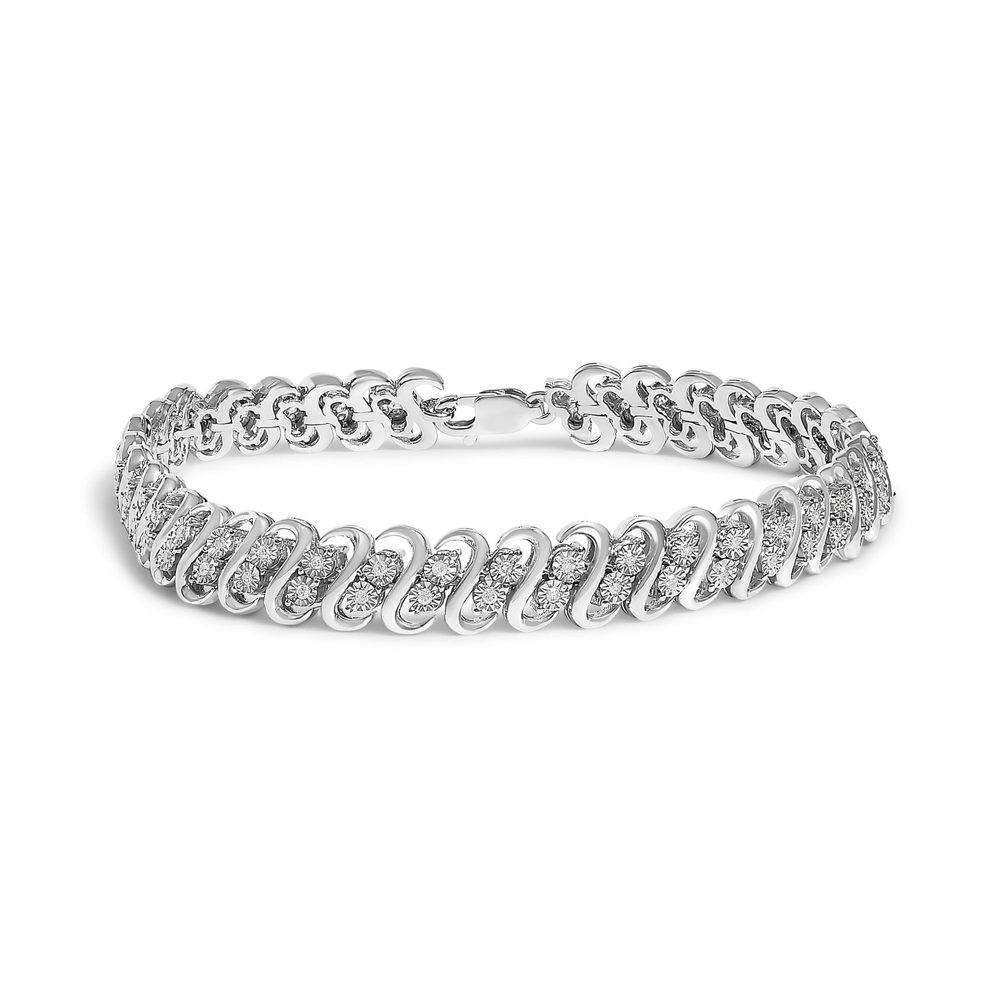 .925 Sterling Silver 1/2 Cttw Diamond Double Row S-Link Bracelet (I-J Color, I2-I3 Clarity) - 7.5" Inches Bids.com