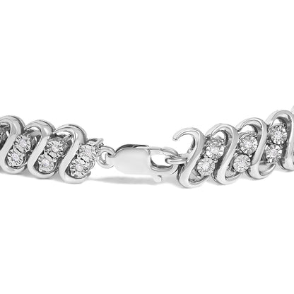 .925 Sterling Silver 1/2 Cttw Diamond Double Row S-Link Bracelet (I-J Color, I2-I3 Clarity) - 7.5" Inches Bids.com