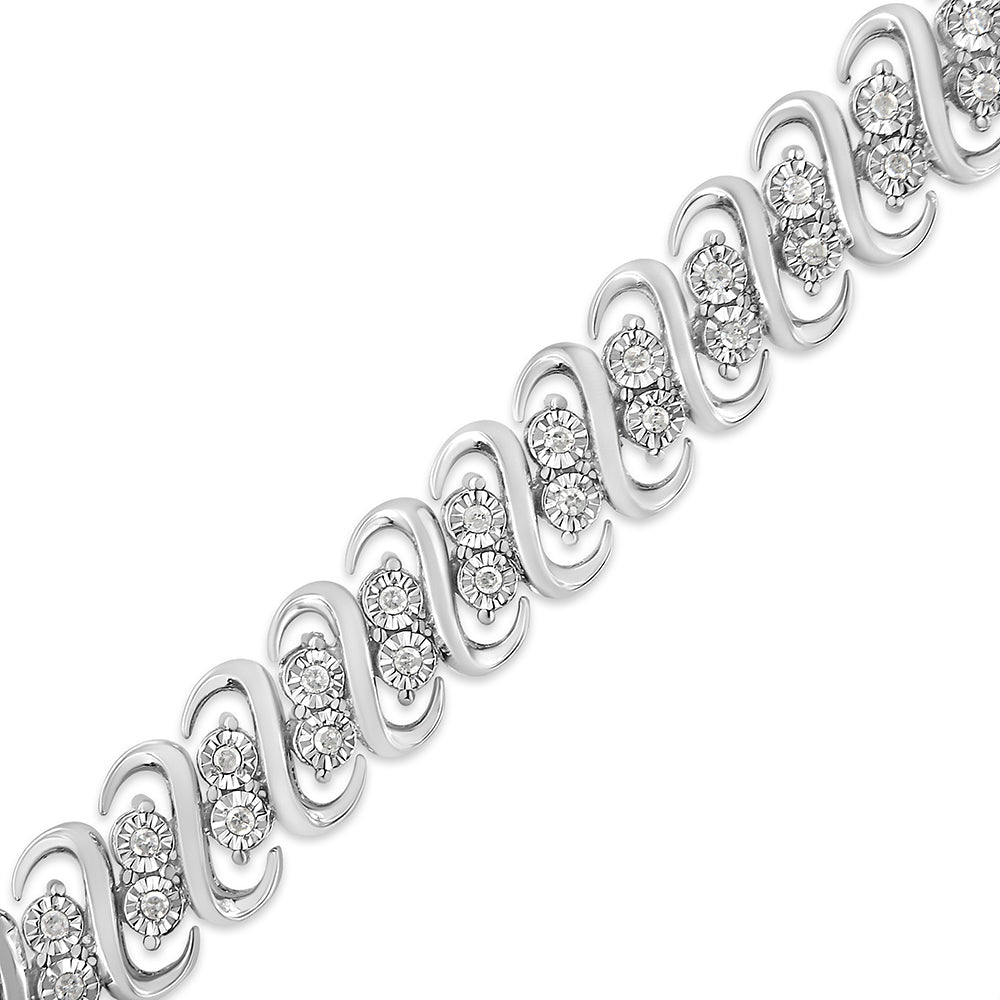.925 Sterling Silver 1/2 Cttw Diamond Double Row S-Link Bracelet (I-J Color, I2-I3 Clarity) - 7.5" Inches Bids.com