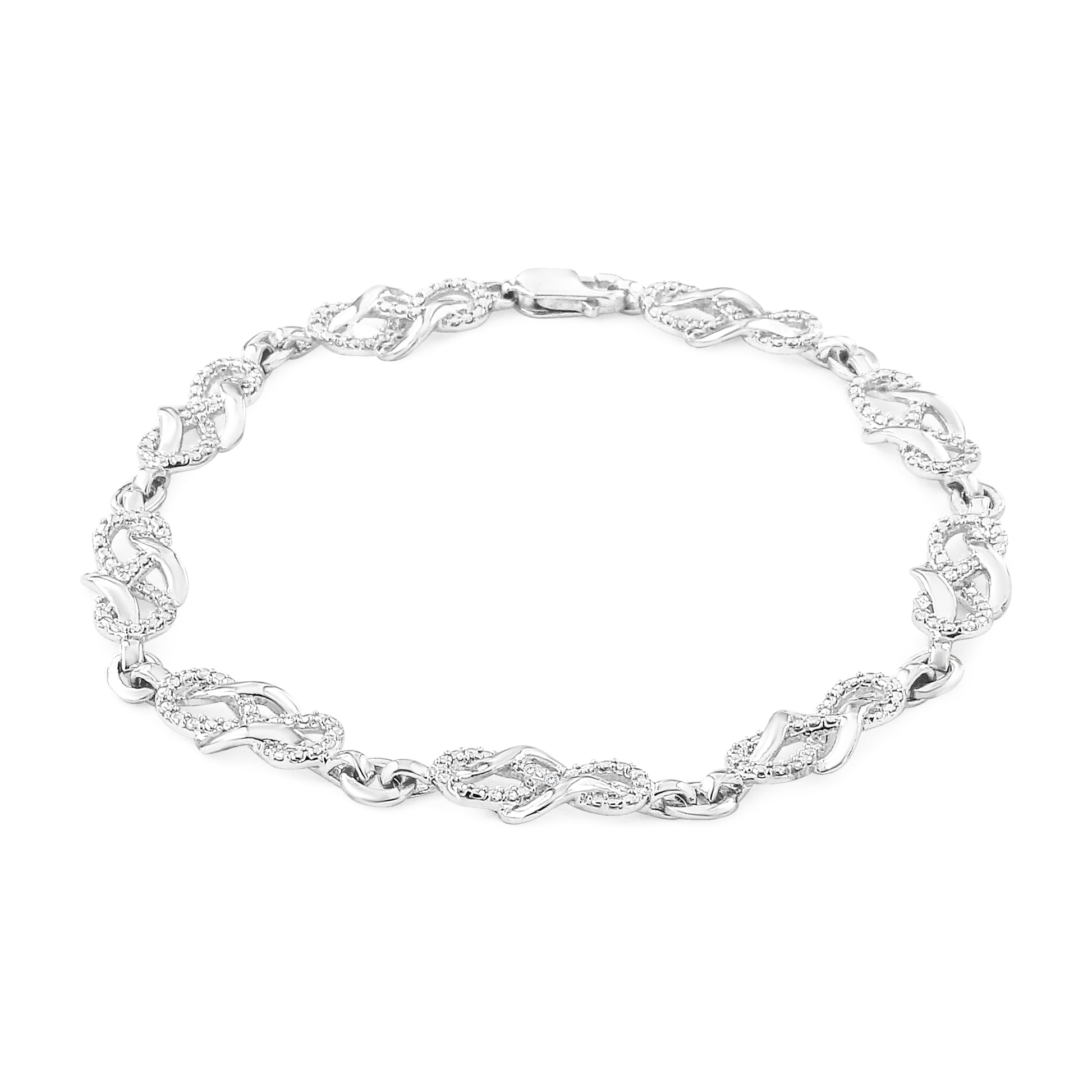 .925 Sterling Silver Prong Set Diamond Accent Infinity Weave Link 7.25" Bracelet (I-J Color, I3 Clarity) Bids.com