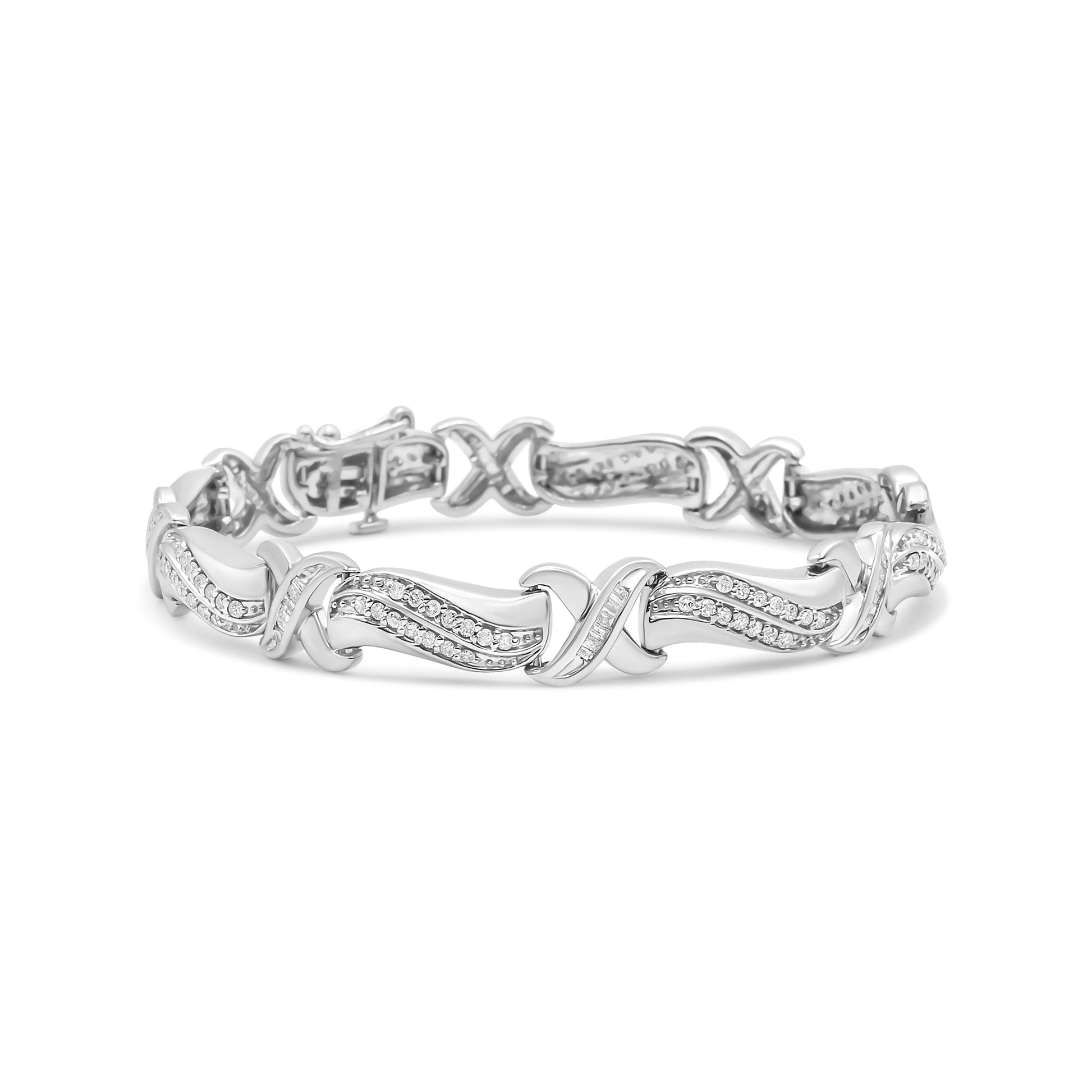 .925 Sterling Silver 1 3/4 Cttw Diamond Wave and X Link Tennis Bracelet (I-J Color, I3 Clarity) - 7" Bids.com