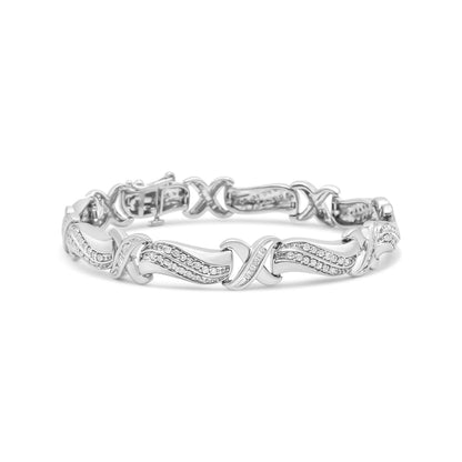.925 Sterling Silver 1 3/4 Cttw Diamond Wave and X Link Tennis Bracelet (I-J Color, I3 Clarity) - 7" Bids.com
