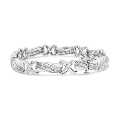 .925 Sterling Silver 1 3/4 Cttw Diamond Wave and X Link Tennis Bracelet (I-J Color, I3 Clarity) - 7" Bids.com