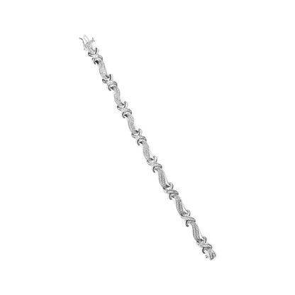 .925 Sterling Silver 1 3/4 Cttw Diamond Wave and X Link Tennis Bracelet (I-J Color, I3 Clarity) - 7" Bids.com