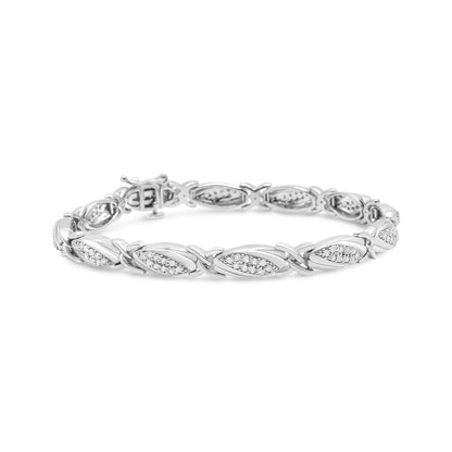 .925 Sterling Silver 1.00 Cttw Round Diamond X-Link Bracelet (I-J Color, I2-I3 Clarity) - Size 7.25" Bids.com