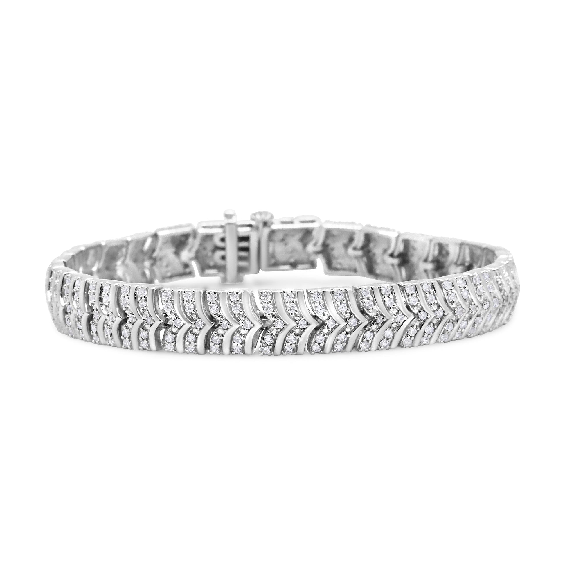 .925 Sterling Silver 3.00 Cttw Diamond Chevron Link Bracelet (I2-I3 Clarity, I-J Color) - Size 7.25" Bids.com