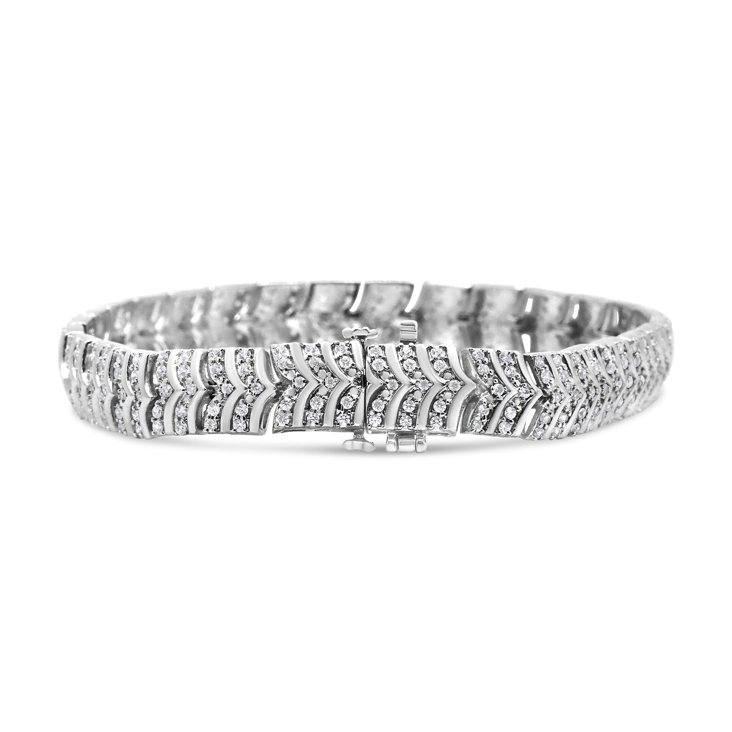 .925 Sterling Silver 3.00 Cttw Diamond Chevron Link Bracelet (I2-I3 Clarity, I-J Color) - Size 7.25" Bids.com
