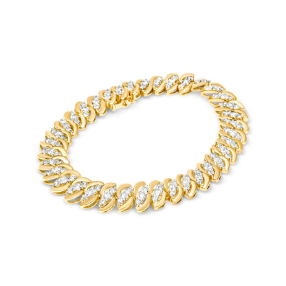 10K Yellow Gold 5.0 Cttw Diamond Double Row S-Link Cuban Bracelet (J-K Color, I2-I3 Clarity) - 7.25" Inches Bids.com
