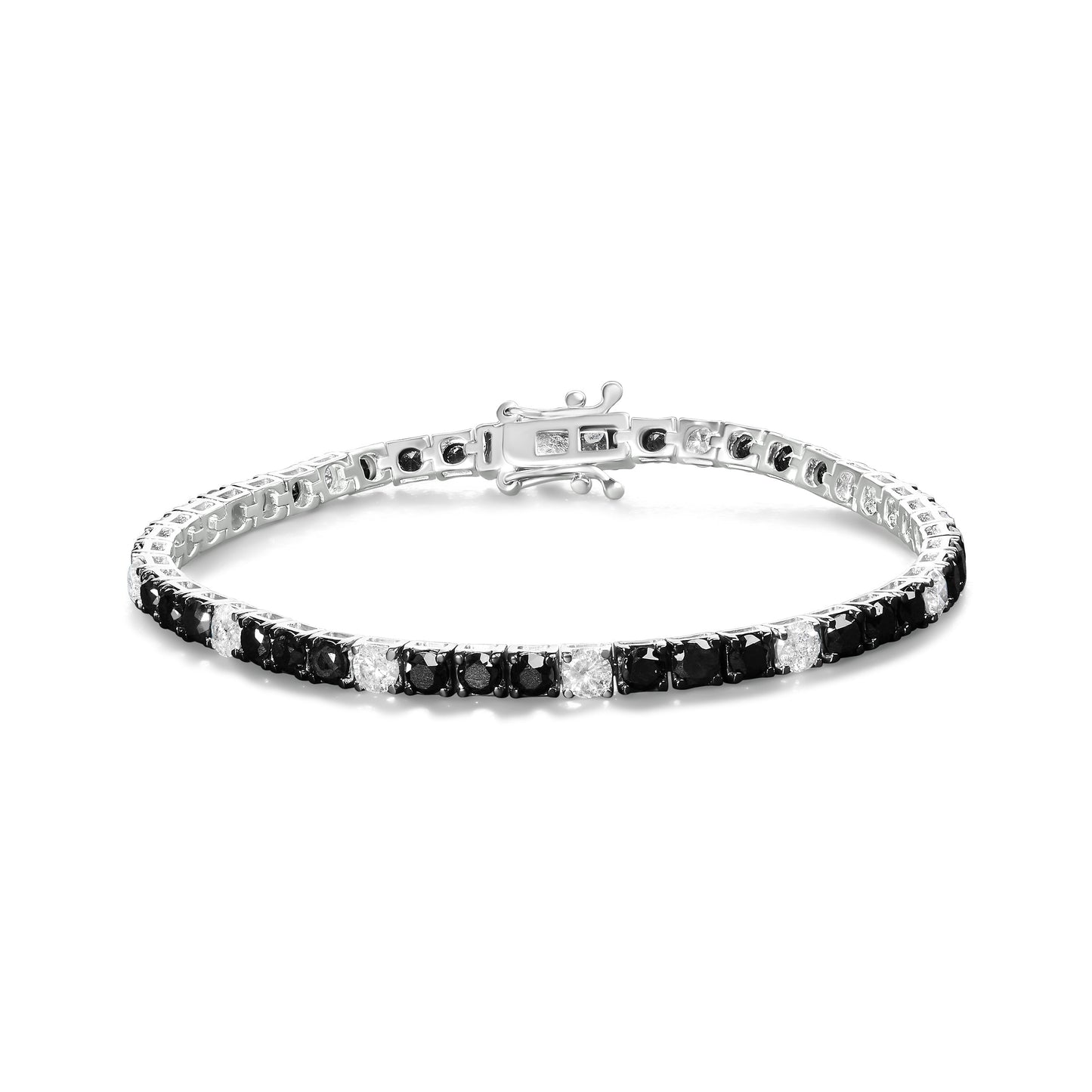 .925 Sterling Silver 3.0 Cttw Black and White Diamond Tennis Bracelet (I-J Color, I2-I3 Clarity) - 7.25" Inches Bids.com