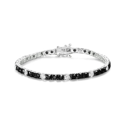 .925 Sterling Silver 3.0 Cttw Black and White Diamond Tennis Bracelet (I-J Color, I2-I3 Clarity) - 7.25" Inches Bids.com