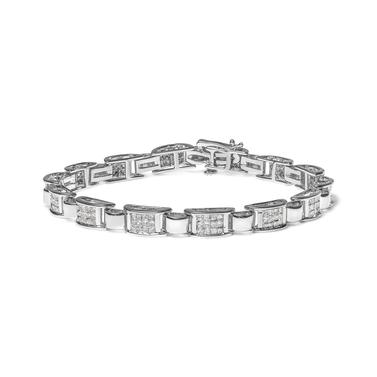 14K White Gold 2.00 Cttw Princess Diamond Invisible Set Link Bracelet (H-I Color, SI2-I1 Clarity) - 7" Bids.com