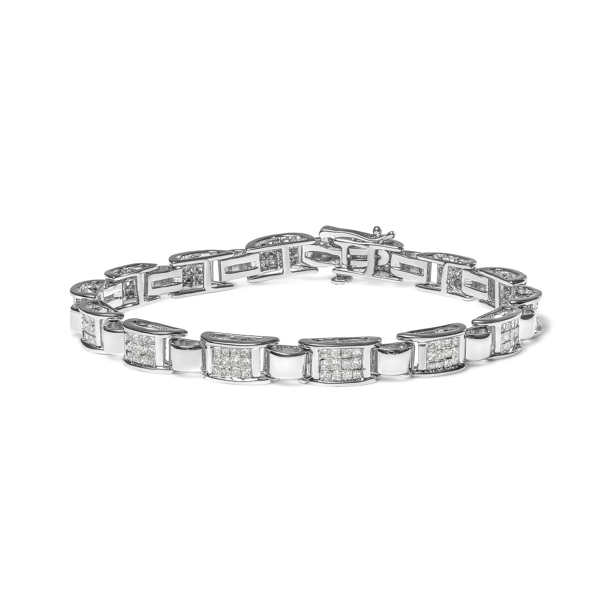 14K White Gold 2.00 Cttw Princess Diamond Invisible Set Link Bracelet (H-I Color, SI2-I1 Clarity) - 7" Bids.com
