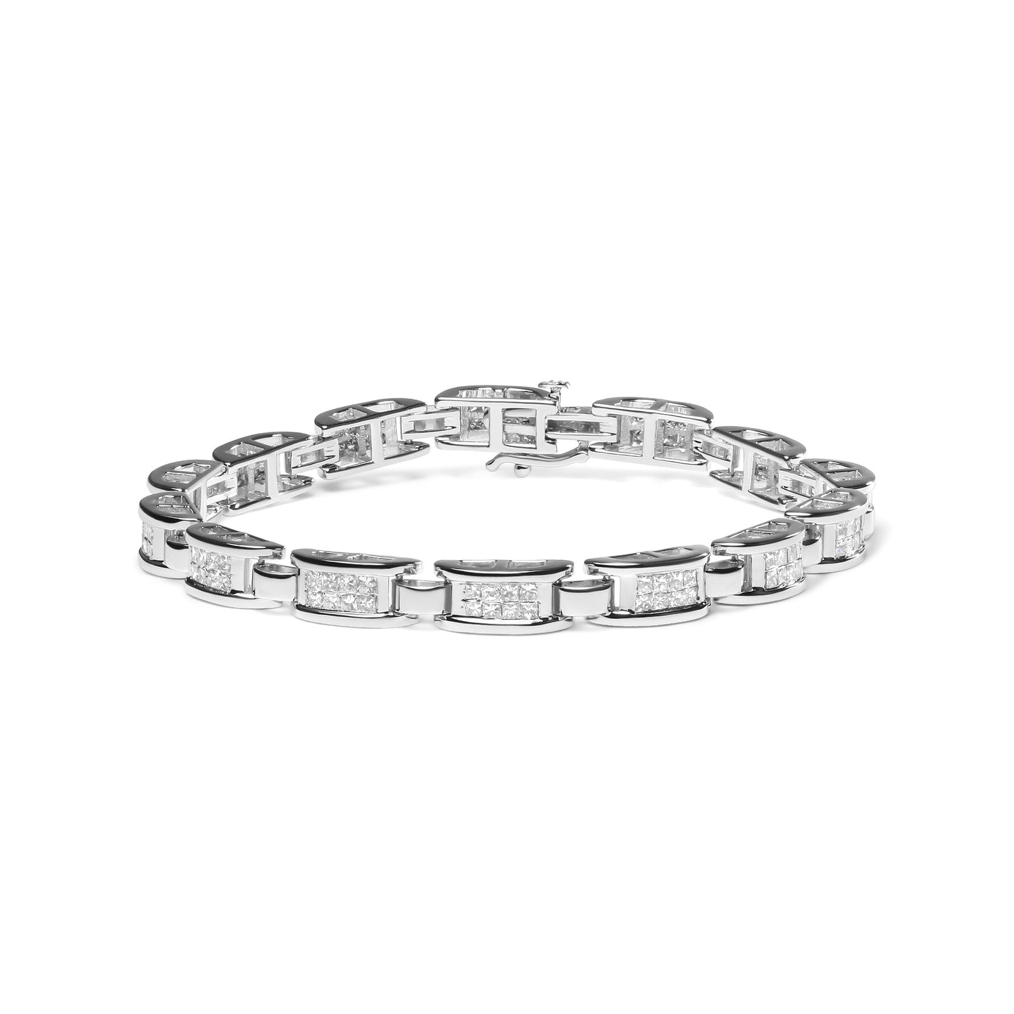 14K White Gold 3.0 Cttw Invisible Set Princess Cut Diamond Link and Buckle 7.25" Tennis Bracelet (I-J Color, I1-I2 Clarity) Bids.com