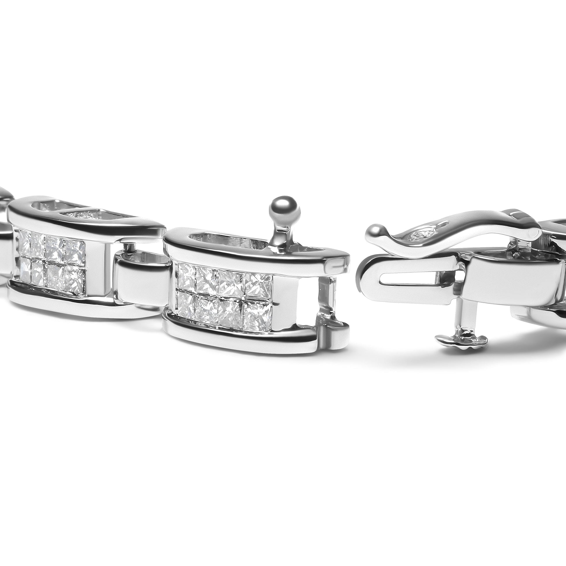 14K White Gold 3.0 Cttw Invisible Set Princess Cut Diamond Link and Buckle 7.25" Tennis Bracelet (I-J Color, I1-I2 Clarity) Bids.com