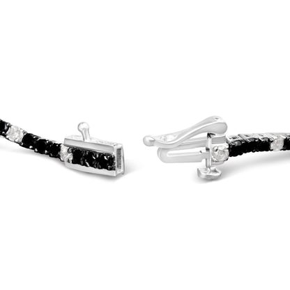 .925 Sterling Silver 3.0 Cttw Black and White Diamond Tennis Bracelet (I-J Color, I2-I3 Clarity) - 7.25" Inches Bids.com
