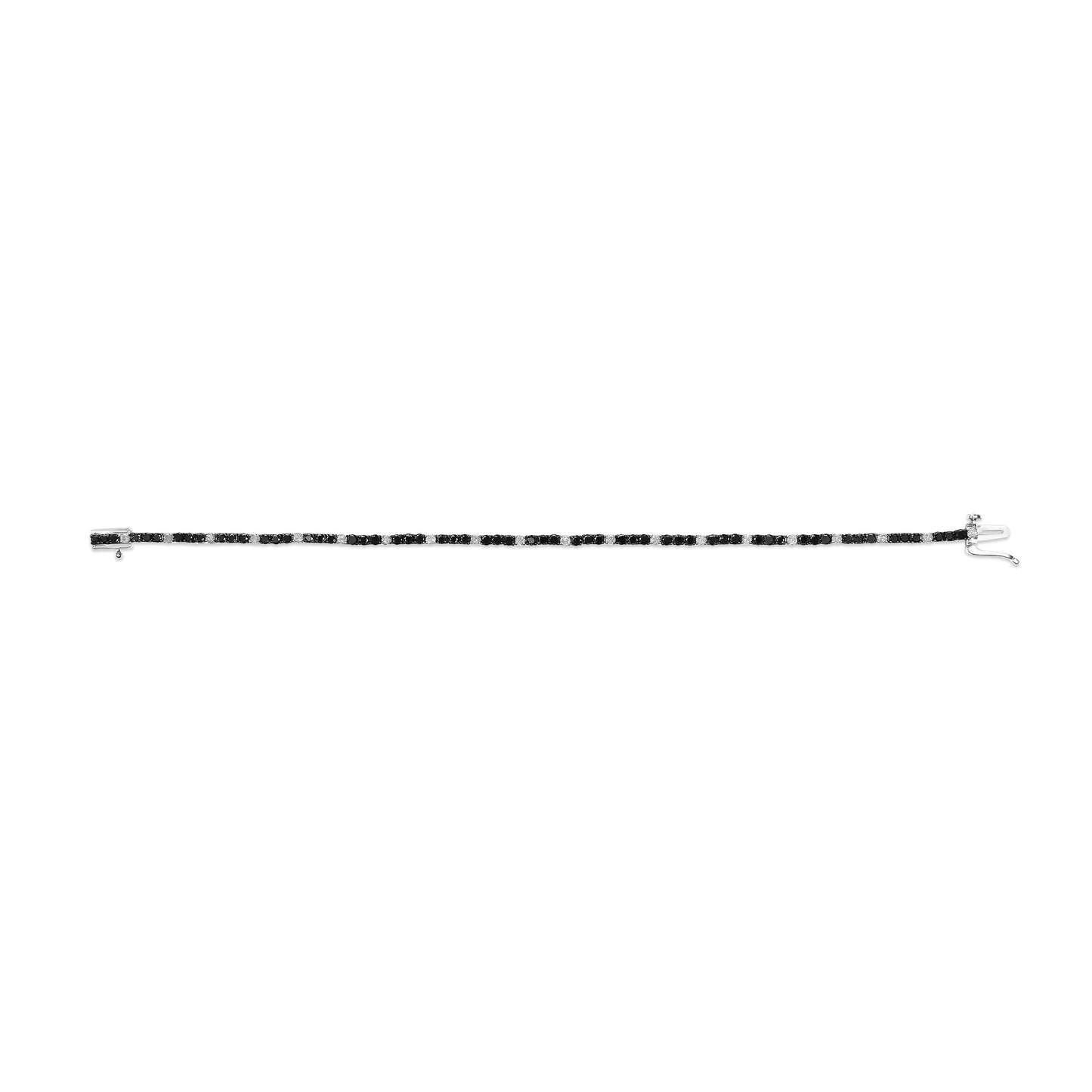 .925 Sterling Silver 3.0 Cttw Black and White Diamond Tennis Bracelet (I-J Color, I2-I3 Clarity) - 7.25" Inches Bids.com