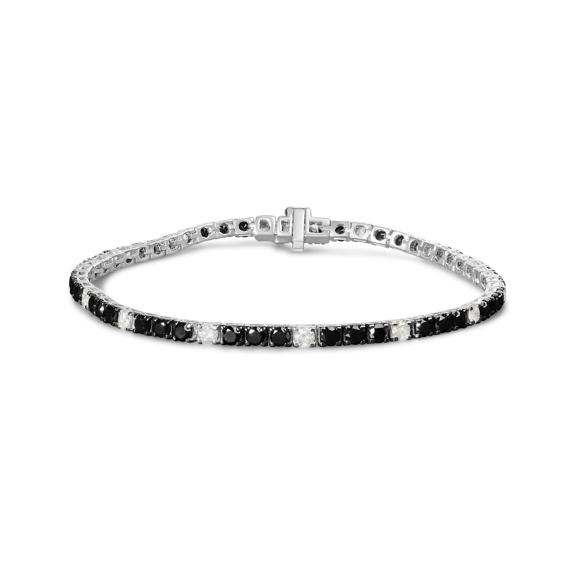 .925 Sterling Silver 3.0 Cttw Black and White Diamond Tennis Bracelet (I-J Color, I2-I3 Clarity) - 7.25" Inches Bids.com