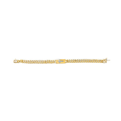 14K Yellow Gold Plated .925 Sterling Silver Diamond Accent Inlaid Cross Cuban Link Bracelet (I-J Color, I3 Clarity)-  7.25" Bids.com