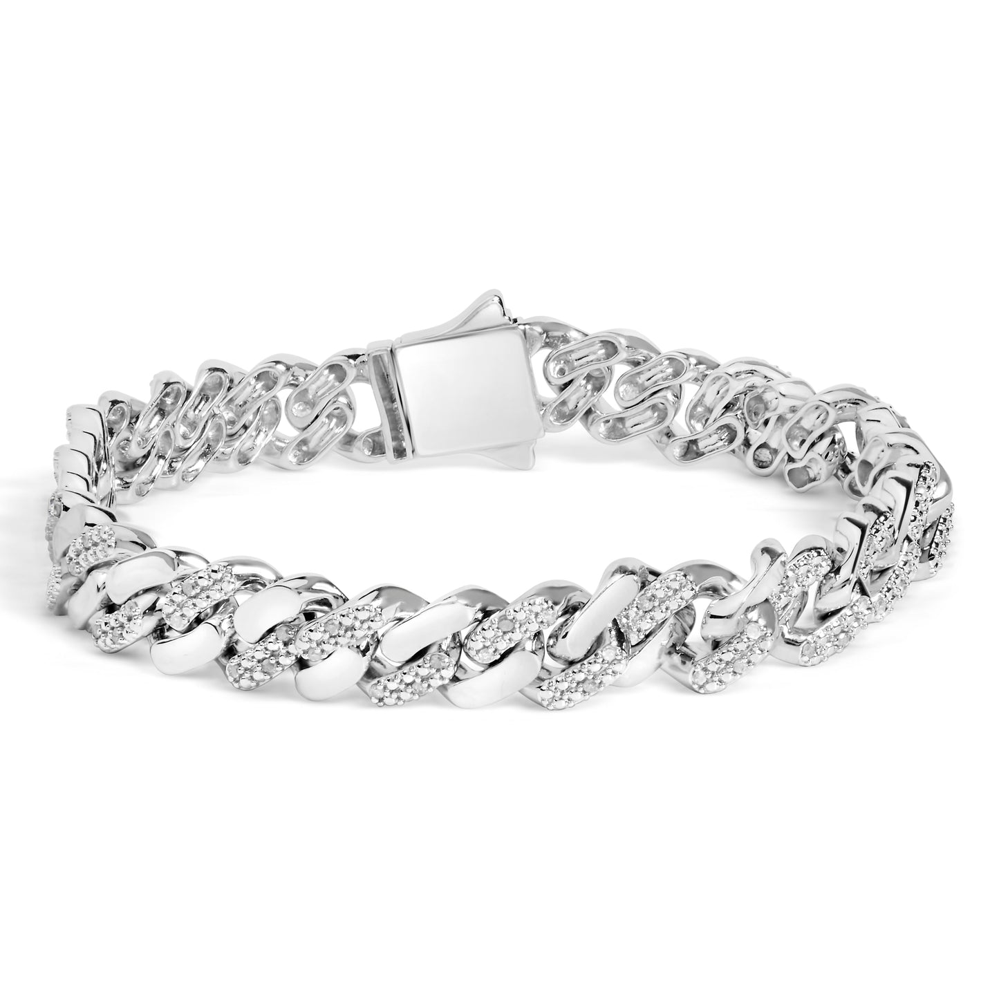 14K Yellow Gold Plated .925 Sterling Silver 1/2 Cttw Diamond Cuban Curb Chain Bracelet (I-J Color, I3 Clarity) - 8.5" Inches Bids.com