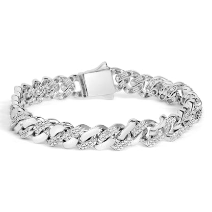 14K Yellow Gold Plated .925 Sterling Silver 1/2 Cttw Diamond Cuban Curb Chain Bracelet (I-J Color, I3 Clarity) - 8.5" Inches Bids.com
