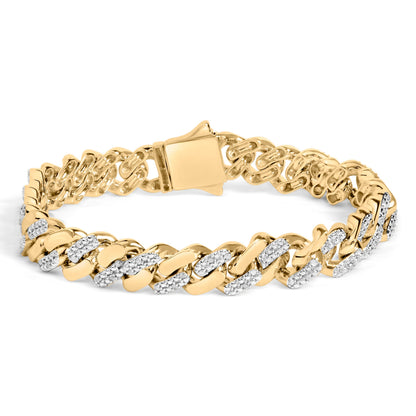 14K Yellow Gold Plated .925 Sterling Silver 1/2 Cttw Diamond Cuban Curb Chain Bracelet (I-J Color, I3 Clarity) - 8.5" Inches Bids.com
