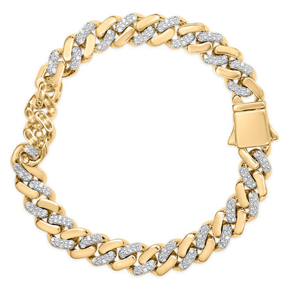 14K Yellow Gold Plated .925 Sterling Silver 1/2 Cttw Diamond Cuban Curb Chain Bracelet (I-J Color, I3 Clarity) - 8.5" Inches Bids.com