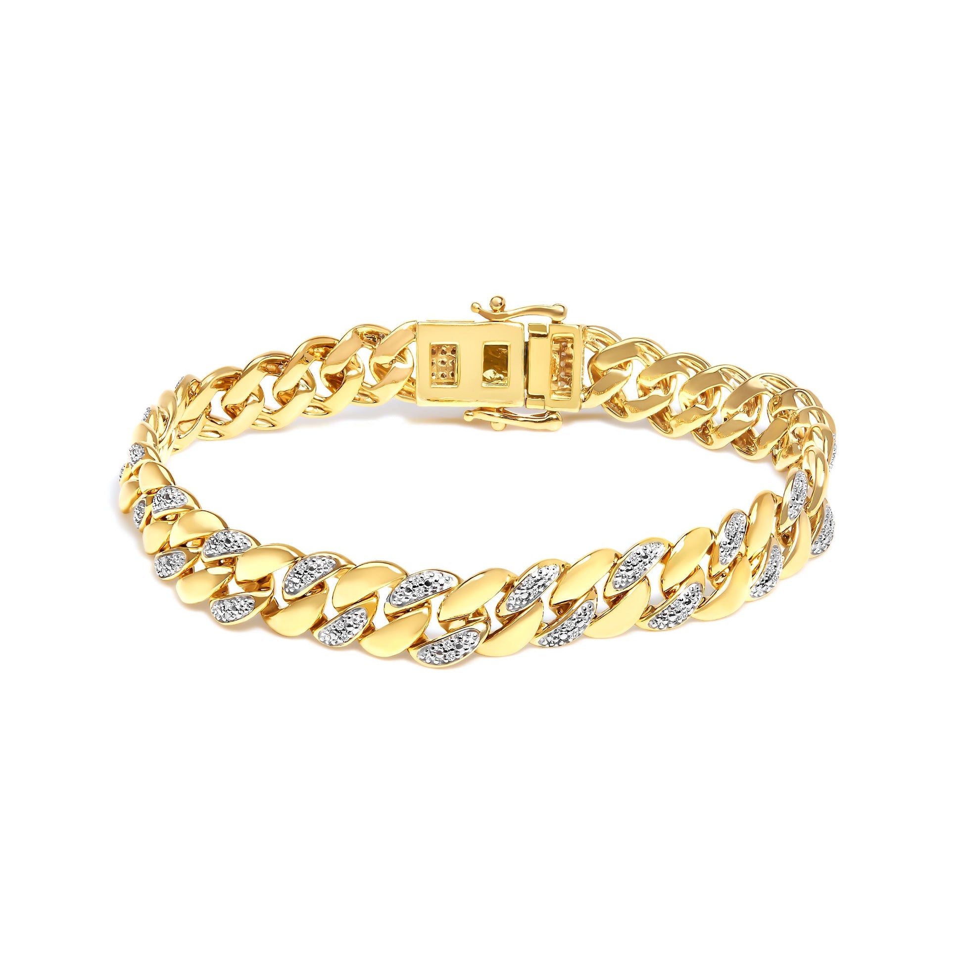 14K Yellow Gold Plated .925 Sterling Silver 3/8 Cttw Diamond Cuban Bracelet (I-J Color, I3 Clarity) - 7.25" Bids.com