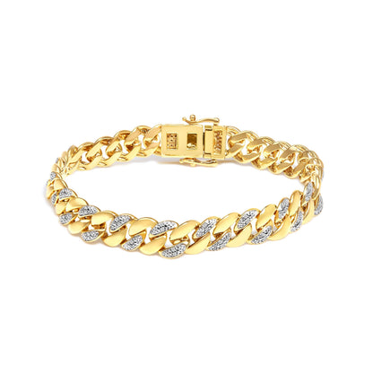 14K Yellow Gold Plated .925 Sterling Silver 3/8 Cttw Diamond Cuban Bracelet (I-J Color, I3 Clarity) - 7.25" Bids.com