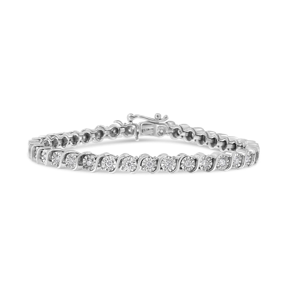 14K White Gold 1.00 Cttw Lab Grown Diamond Round Miracle Plate and "S" Link Tennis Bracelet (F-G Color, VS2-SI1 Clarity) Size 7" Bids.com