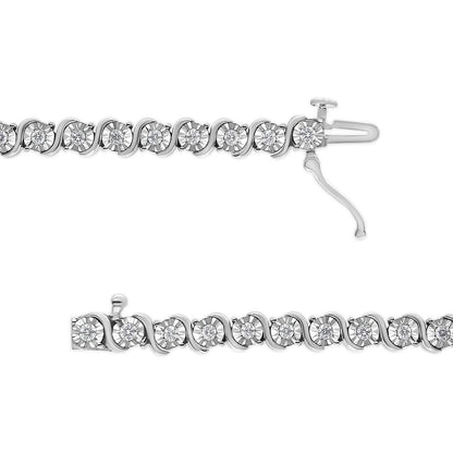 14K White Gold 1.00 Cttw Lab Grown Diamond Round Miracle Plate and "S" Link Tennis Bracelet (F-G Color, VS2-SI1 Clarity) Size 7" Bids.com