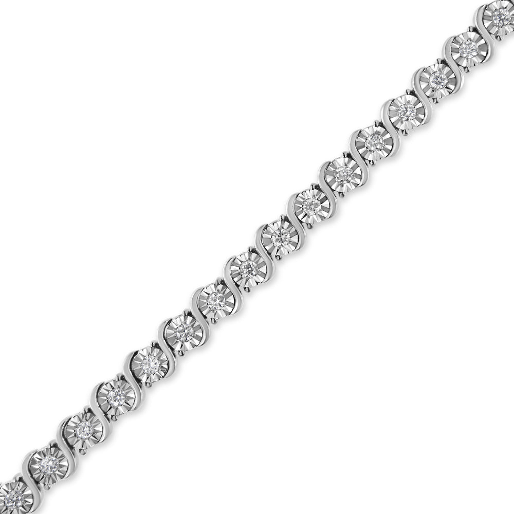 14K White Gold 1.00 Cttw Lab Grown Diamond Round Miracle Plate and "S" Link Tennis Bracelet (F-G Color, VS2-SI1 Clarity) Size 7" Bids.com
