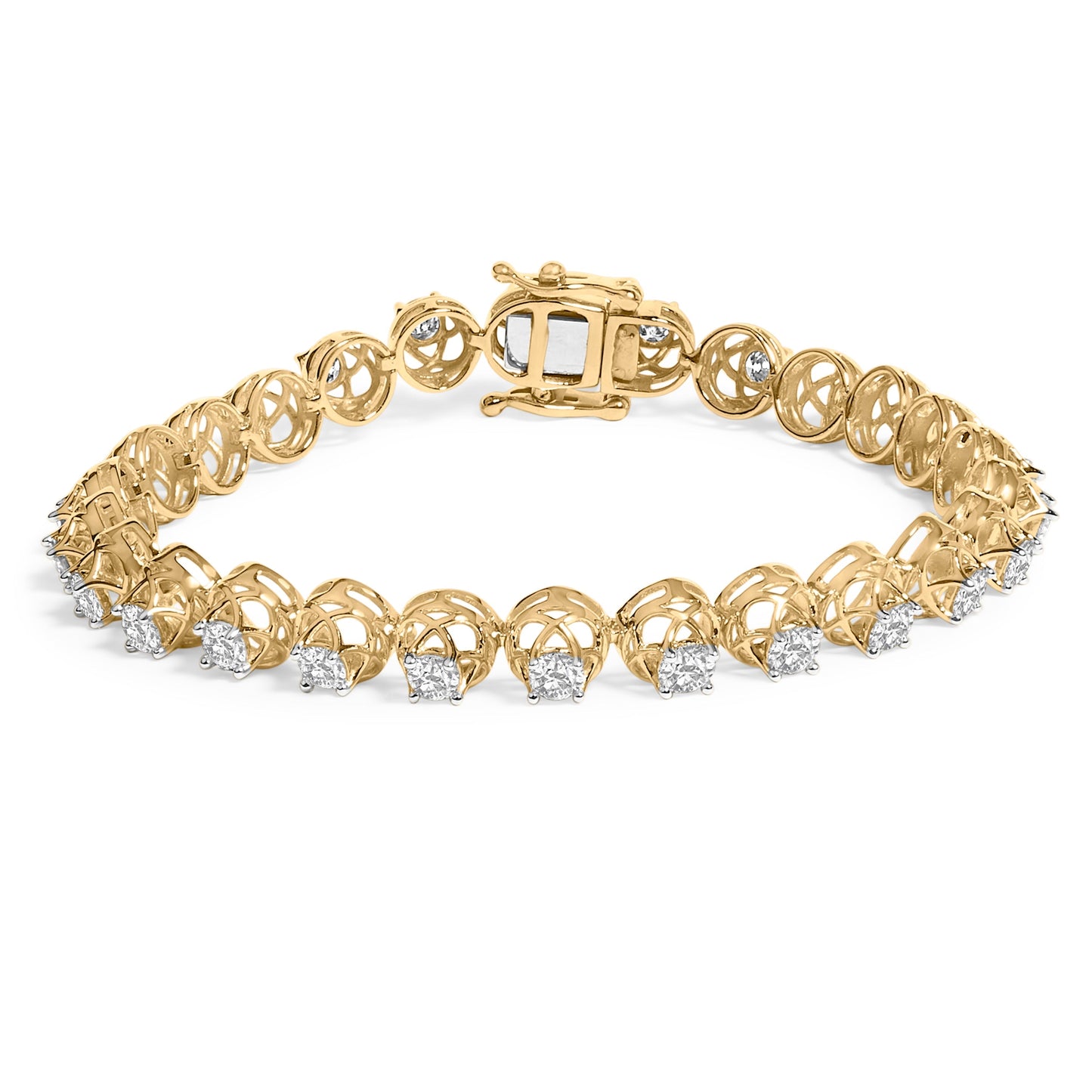 14K Yellow Gold Plated .925 Sterling Silver 3 9/10 Cttw Diamond Buttercup Style Tennis Bracelet Bids.com