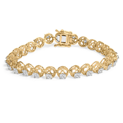 14K Yellow Gold Plated .925 Sterling Silver 3 9/10 Cttw Diamond Buttercup Style Tennis Bracelet Bids.com