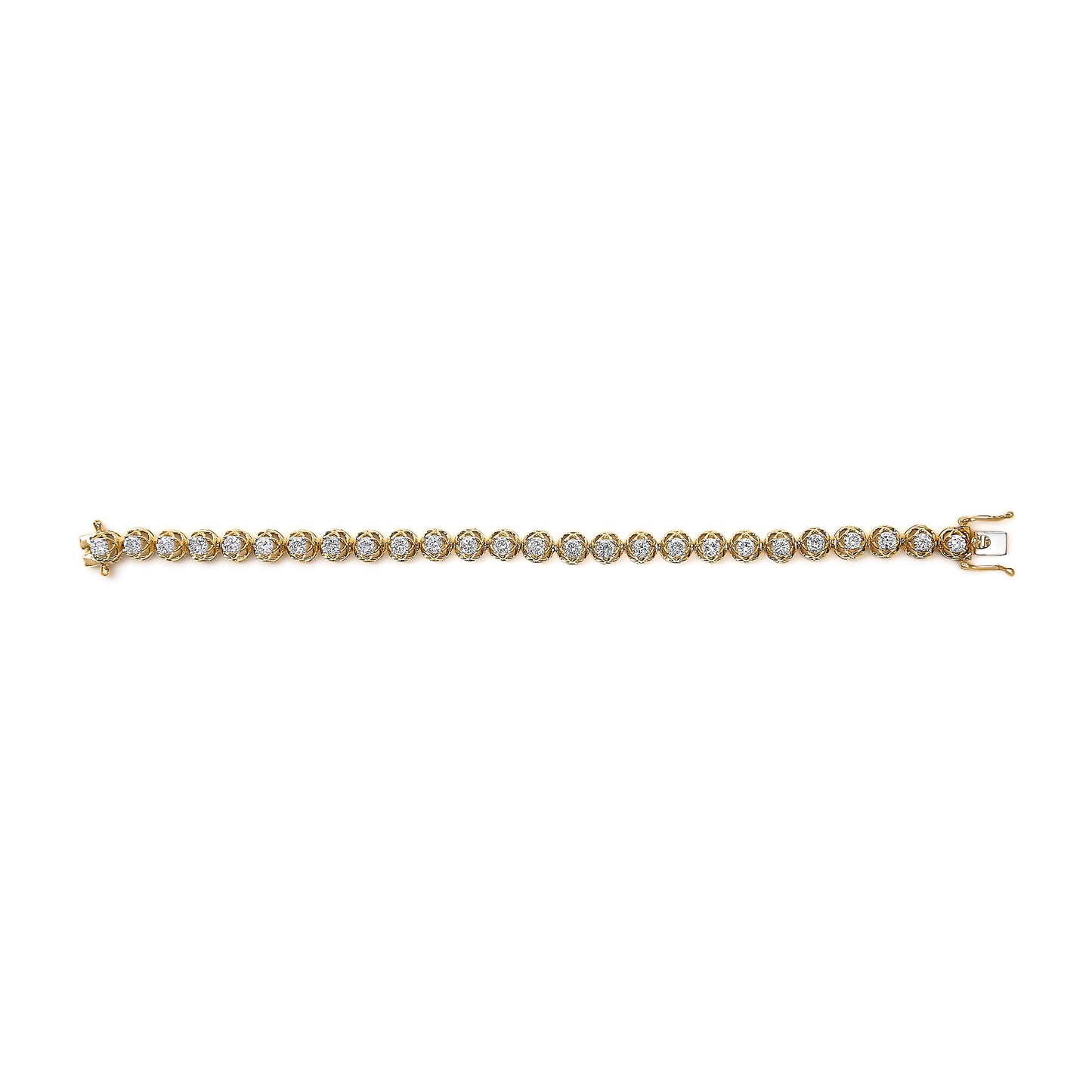 14K Yellow Gold Plated .925 Sterling Silver 3 9/10 Cttw Diamond Buttercup Style Tennis Bracelet Bids.com