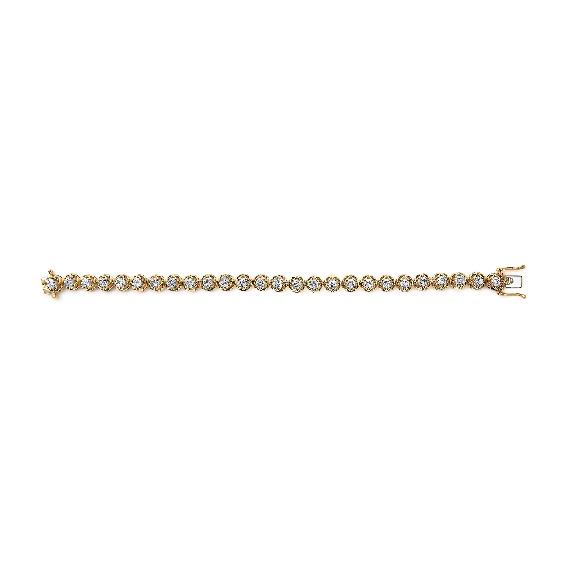 14K Yellow Gold Plated .925 Sterling Silver 3 9/10 Cttw Diamond Buttercup Style Tennis Bracelet Bids.com