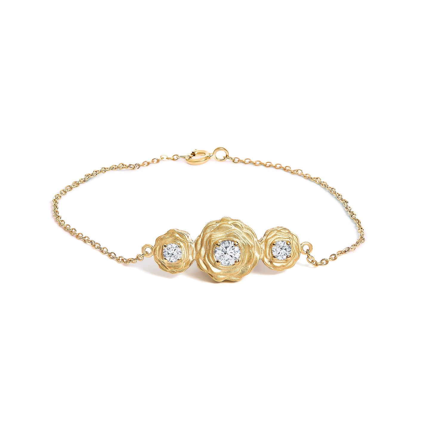 14K Yellow Gold Plated Sterling Silver 1/2 Cttw Lab Grown Diamond Rose Motif Link Bracelet Bids.com