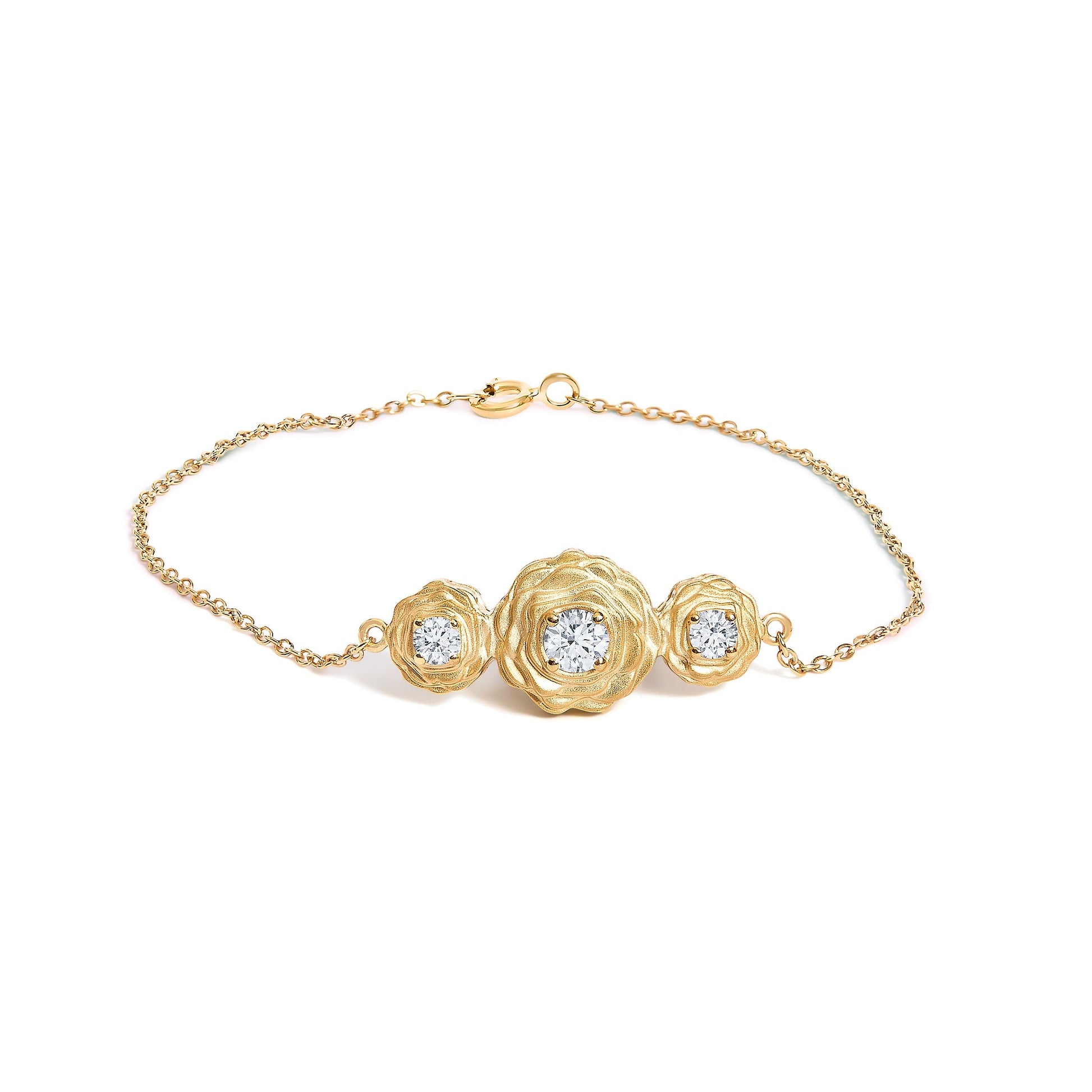 14K Yellow Gold Plated Sterling Silver 1/2 Cttw Lab Grown Diamond Rose Motif Link Bracelet Bids.com