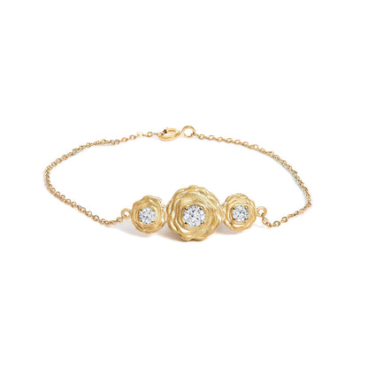 14K Yellow Gold Plated Sterling Silver 1/2 Cttw Lab Grown Diamond Rose Motif Link Bracelet Bids.com