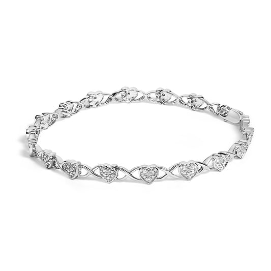 .925 Sterling Silver Diamond Accent Heart Link Bracelet (I-J Color, I3 Clarity) - 7.25" Bids.com