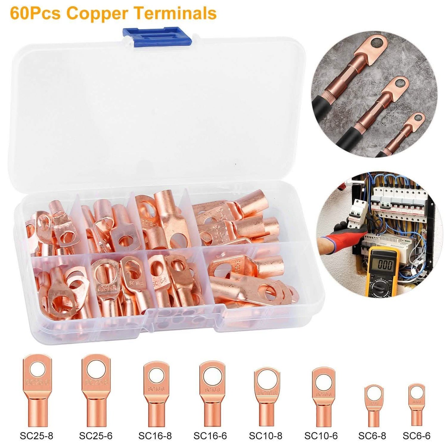 60-Piece: Battery Bare Copper Ring Lug Terminals DailySale