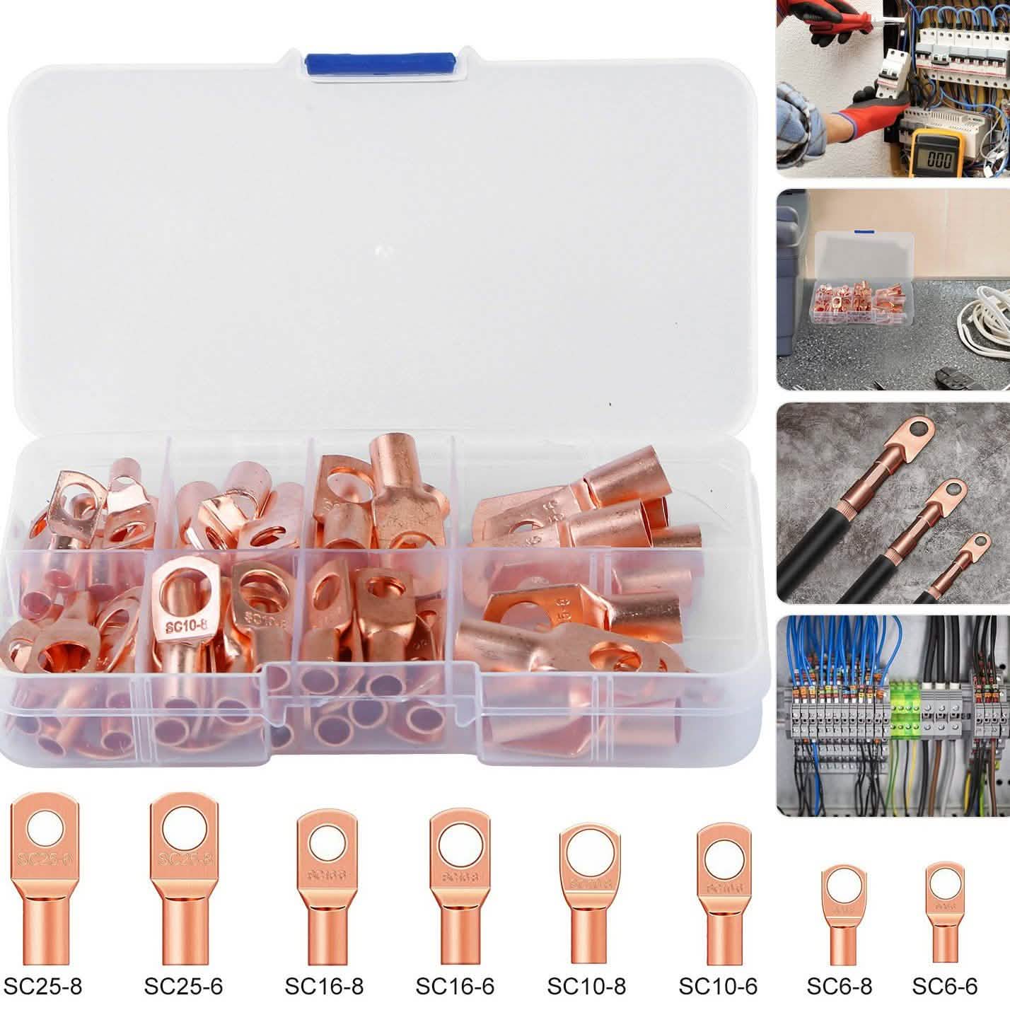 60-Piece: Battery Bare Copper Ring Lug Terminals DailySale