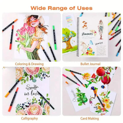 60-Piece Set: Dual Tip Brush Marker Set with Brush & Fineliner Pens DailySale