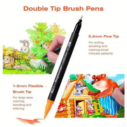60-Piece Set: Dual Tip Brush Marker Set with Brush & Fineliner Pens DailySale