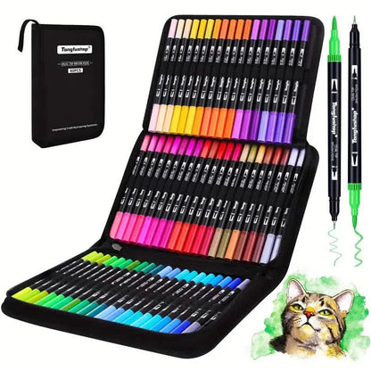 60-Piece Set: Dual Tip Brush Marker Set with Brush & Fineliner Pens DailySale